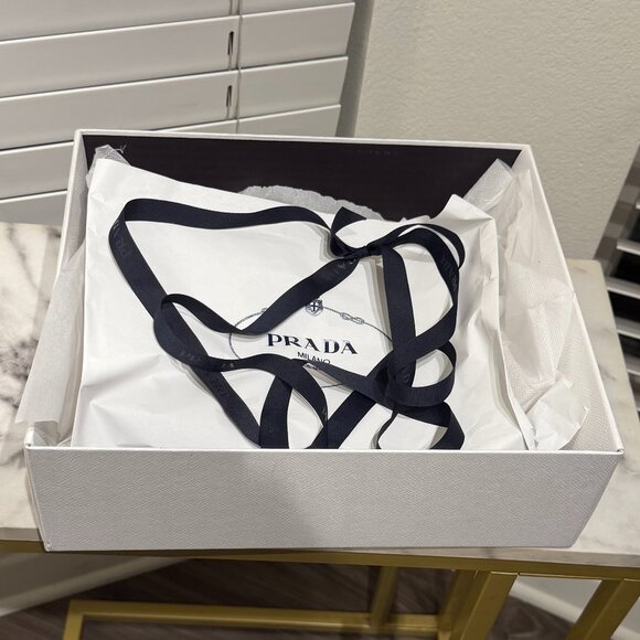 Authentic Prada Gift Box w/ Ribbon & Tissue Paper | White Prada Storage Box - Picture 3 of 4